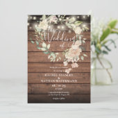 木材素朴フローラストリングライトモノグラム結婚ズ 招待状 (スタンド正面)