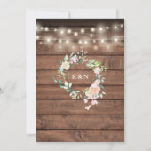 木材素朴フローラストリングライトモノグラム結婚ズ 招待状 (裏面)