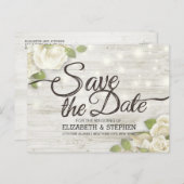 木材素朴フローラストリングライト日付を保存Ann 案内ポストカード (正面/裏面)