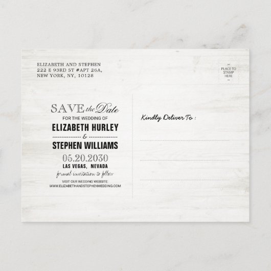 木材素朴フローラストリングライト日付を保存Ann 案内ポストカード (裏面)