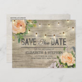 木材素朴フローラストリングライト日付を保存Ann 案内ポストカード (正面/裏面)