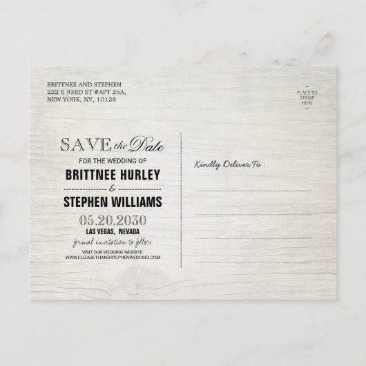 木材素朴フローラストリングライト日付を保存Ann 案内ポストカード (裏面)