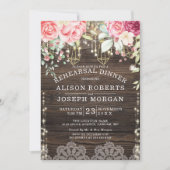 木材素朴フローラストリングラ結婚イトのリハーサル 招待状 (正面)