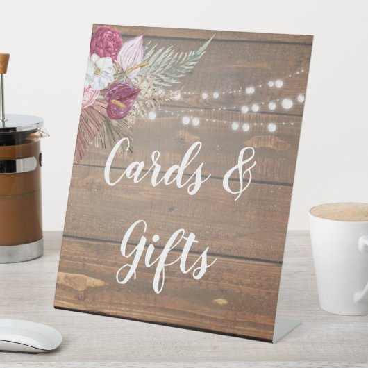 木材素朴フローラブライダルシャワーカードとギフトPed 台座サイン (インサイチュ)