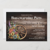 木材素朴フローラワゴンホイール引っ越し祝いパーティーパーティー 招待状 (正面)