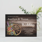 木材素朴フローラワゴン結婚ホイール 招待状 (スタンド正面)
