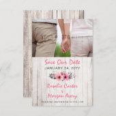 木材素朴フローラ国の結婚式の日付を保存 セーブザデート (正面/裏面)