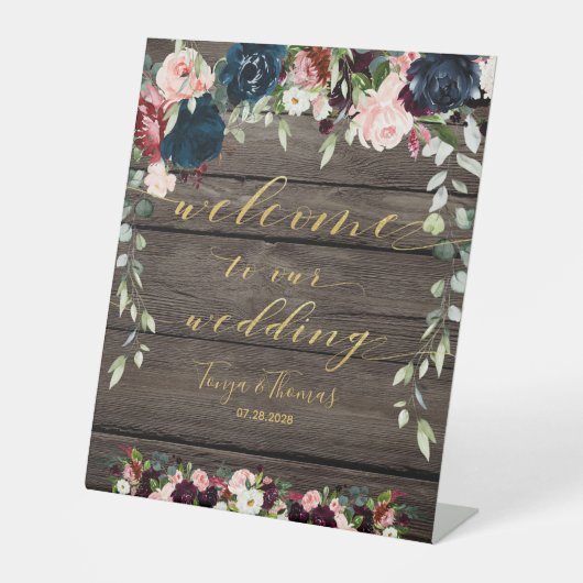 木材素朴フローラ金ゴールドファンシーフォント書道 台座サイン (正面)