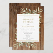 木材素朴ブライダルシャワーバイメール緑 招待状 (正面/裏面)
