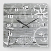 木材素朴ヴィンテージの航海のテーマ寿命が向上 スクエア壁時計 (正面)