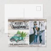 木材素朴ヴィンテージトラックスクリプトクリスマスフォト シーズンポストカード (正面/裏面)