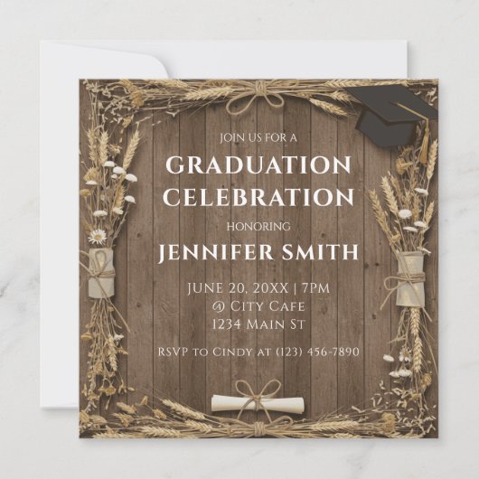 木材素朴卒業お祝い 招待状 (正面)