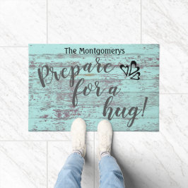 木材素朴名前をカスタムするおもしろいがハグの準備をする ドアマット