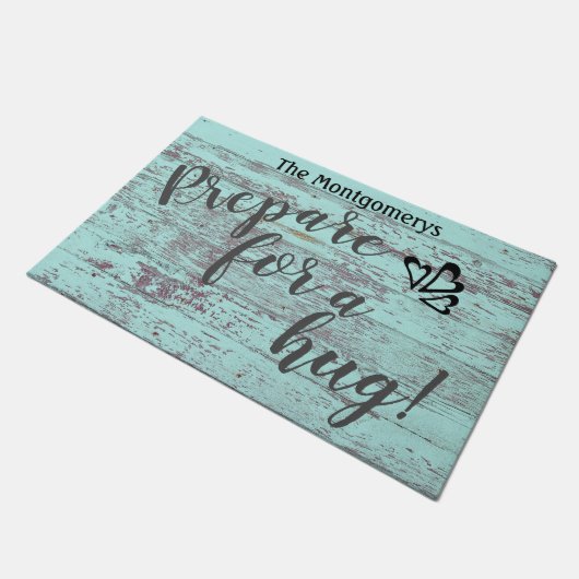 木材素朴名前をカスタムするおもしろいがハグの準備をする ドアマット (アングル)