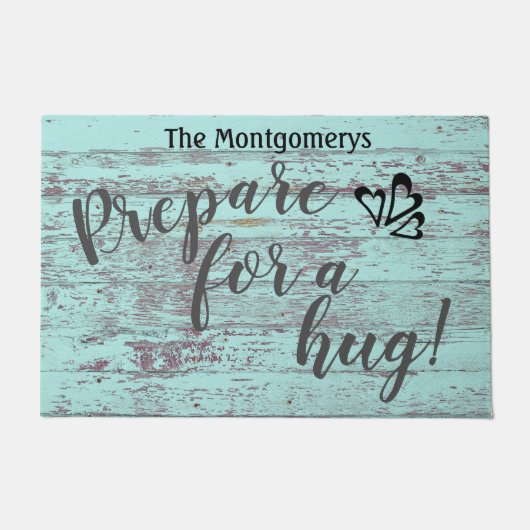 木材素朴名前をカスタムするおもしろいがハグの準備をする ドアマット (正面)