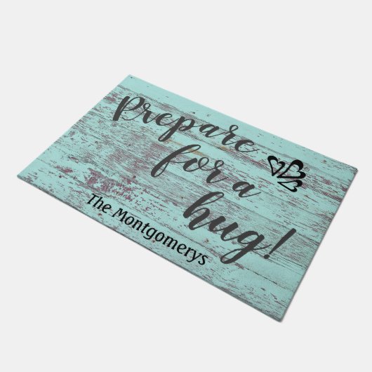 木材素朴名前をカスタムするおもしろいがハグの準備をする ドアマット (アングル)