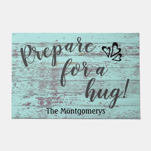 木材素朴名前をカスタムするおもしろいがハグの準備をする ドアマット (正面)