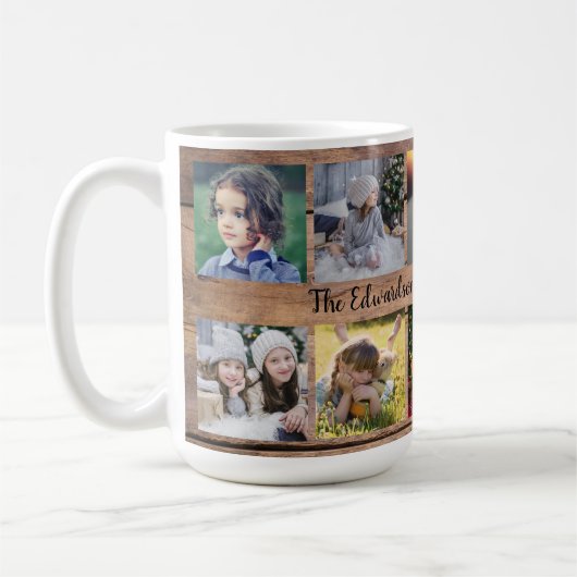 木材素朴家族写真コラージャーファミリー名 コーヒーマグカップ (左)