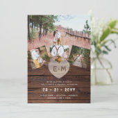木材素朴彫刻ハートフォトコラージュ結婚ズ 招待状 (スタンド正面)