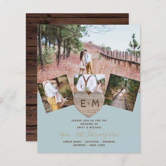 木材素朴彫刻ハート写真コラージュ予算 (正面/裏面)