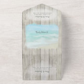 木材素朴搬送先海ビーチ結婚式 オールインワン招待状 (外側)