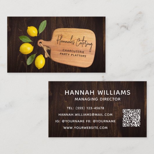 木材素朴板シトラス料理スクリプト 名刺 (正面/裏面)