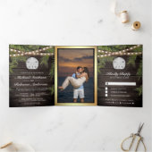 木材素朴熱帯性パームリーフサンドド結婚ル 三つ折り招待状 (内部)