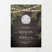 木材素朴熱帯性パームリーフサンドド結婚ル 三つ折り招待状 (カバー)