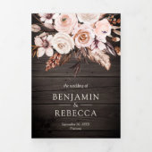 木材素朴自然アイボリーフローラQRコー結婚ド 三つ折り招待状 (カバー)