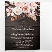 木材素朴自然アイボリーフローラQRコー結婚ド 三つ折り招待状 (内部最初)