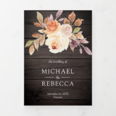 木材素朴自然アイボリーフローラQRコー結婚ド 三つ折り招待状 (カバー)