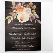 木材素朴自然アイボリーフローラQRコー結婚ド 三つ折り招待状 (内部最初)