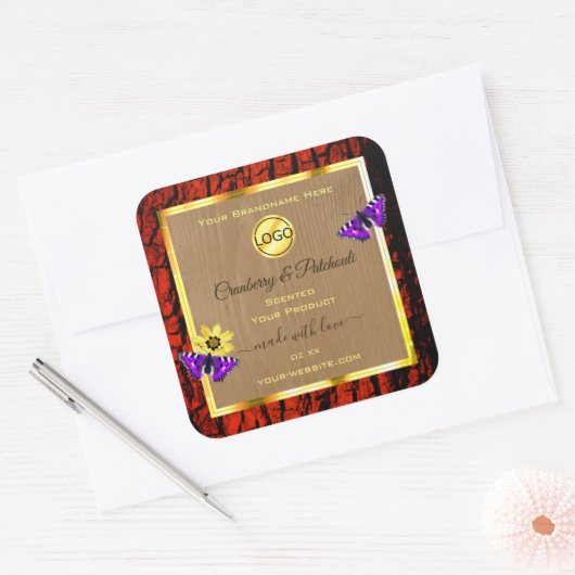 木材素朴製品ラベル紫蝶ロゴ スクエアシール (封筒)