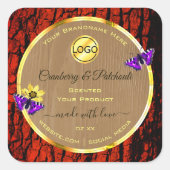 木材素朴製品ラベル紫蝶ロゴ スクエアシール (正面)