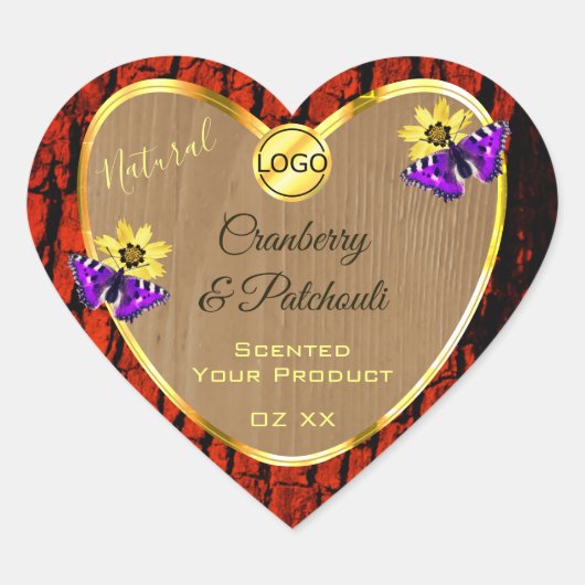 木材素朴製品ラベル紫蝶ロゴ ハートシール (正面)