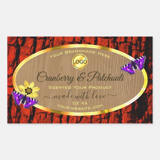 木材素朴製品ラベル紫蝶ロゴ 長方形シール (正面)