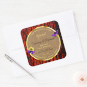 木材素朴製品ラベル紫蝶金ゴールド スクエアシール (封筒)