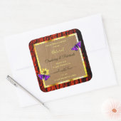 木材素朴製品ラベル紫蝶金ゴールド スクエアシール (封筒)