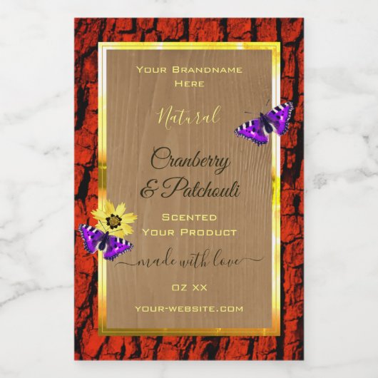 木材素朴製品ラベル紫蝶金ゴールド フードラベル (シングルラベル)