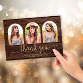 木材素朴金ゴールドアーチ3写真卒業 サンキューカード