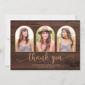 木材素朴金ゴールドアーチ3写真卒業 サンキューカード (正面)