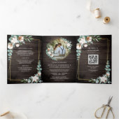 木材素朴金ゴールドユーカリQRコード結婚ズ 三つ折り招待状 (内部)