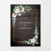 木材素朴金ゴールドユーカリQRコード結婚ズ 三つ折り招待状 (カバー)