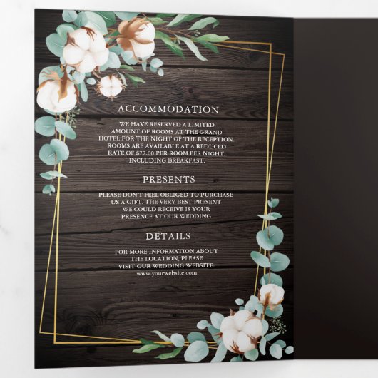 木材素朴金ゴールドユーカリQRコード結婚ズ 三つ折り招待状 (内部最初)