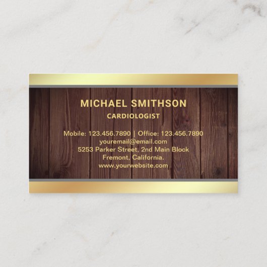 木材素朴金ゴールド聴診器プロフェッショナル 名刺 (裏面)