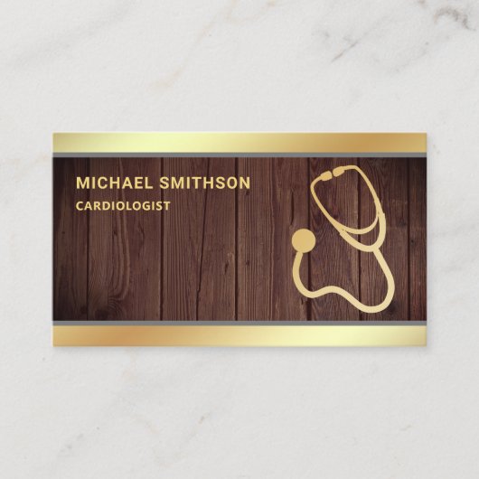 木材素朴金ゴールド聴診器プロフェッショナル 名刺 (正面)