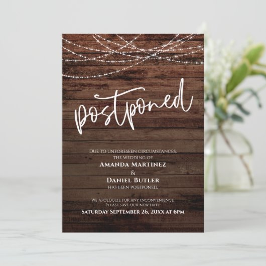 木材素朴(ライトが延期され結婚たカード付き) 招待状 (スタンド正面)