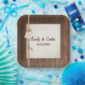 木材結婚上のロープの結び目とハイドレアゲア ペーパープレート (パーティー)