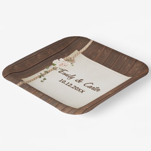 木材結婚上のロープの結び目とハイドレアゲア ペーパープレート (傾斜あり)