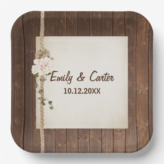 木材結婚上のロープの結び目とハイドレアゲア ペーパープレート (正面)